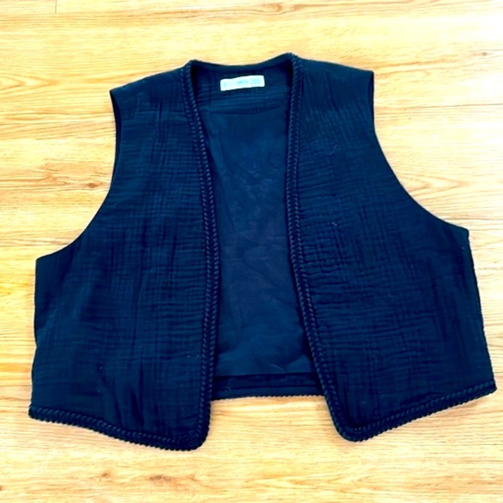 Mango MNG Women's Black Vest Lightweight Sz Large Cotton Goth Western Casual